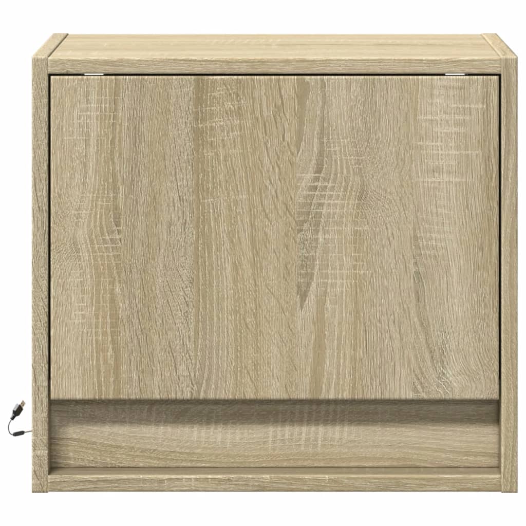 Sonoma Oak Wall-Mounted Bedside Cabinet with LED Lights
