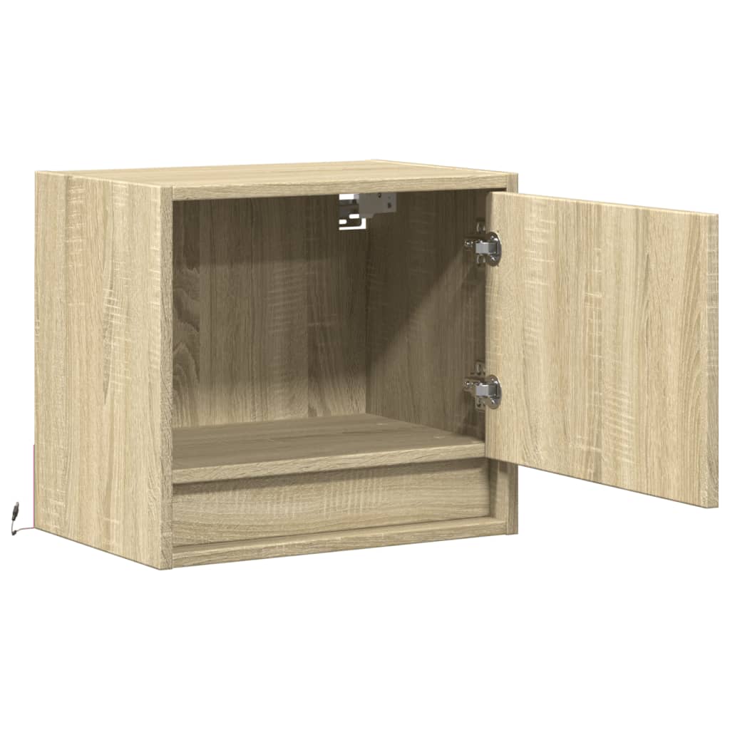 Sonoma Oak Wall-Mounted Bedside Cabinet with LED Lights
