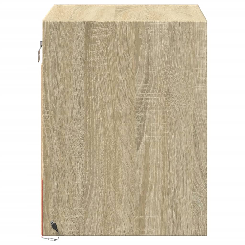 Sonoma Oak Wall-Mounted Bedside Cabinet with LED Lights