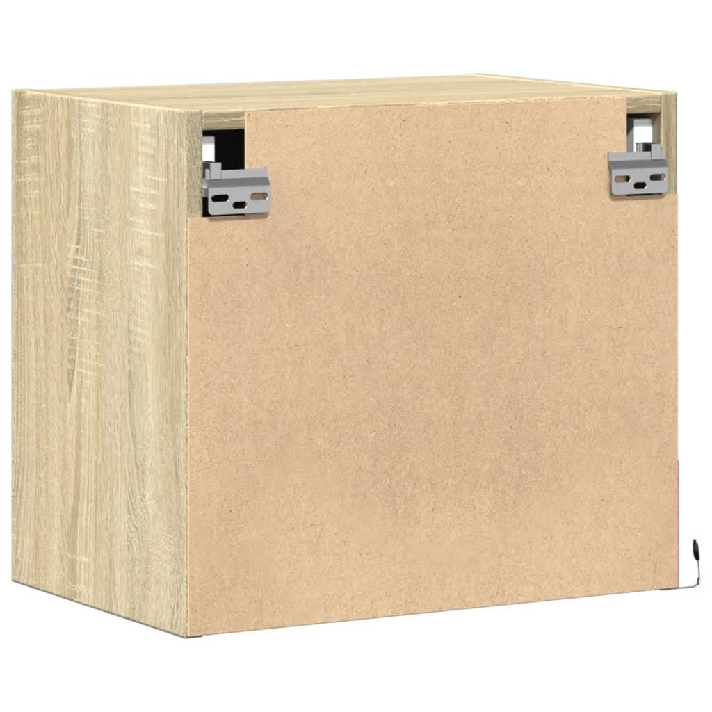 Sonoma Oak Wall-Mounted Bedside Cabinet with LED Lights