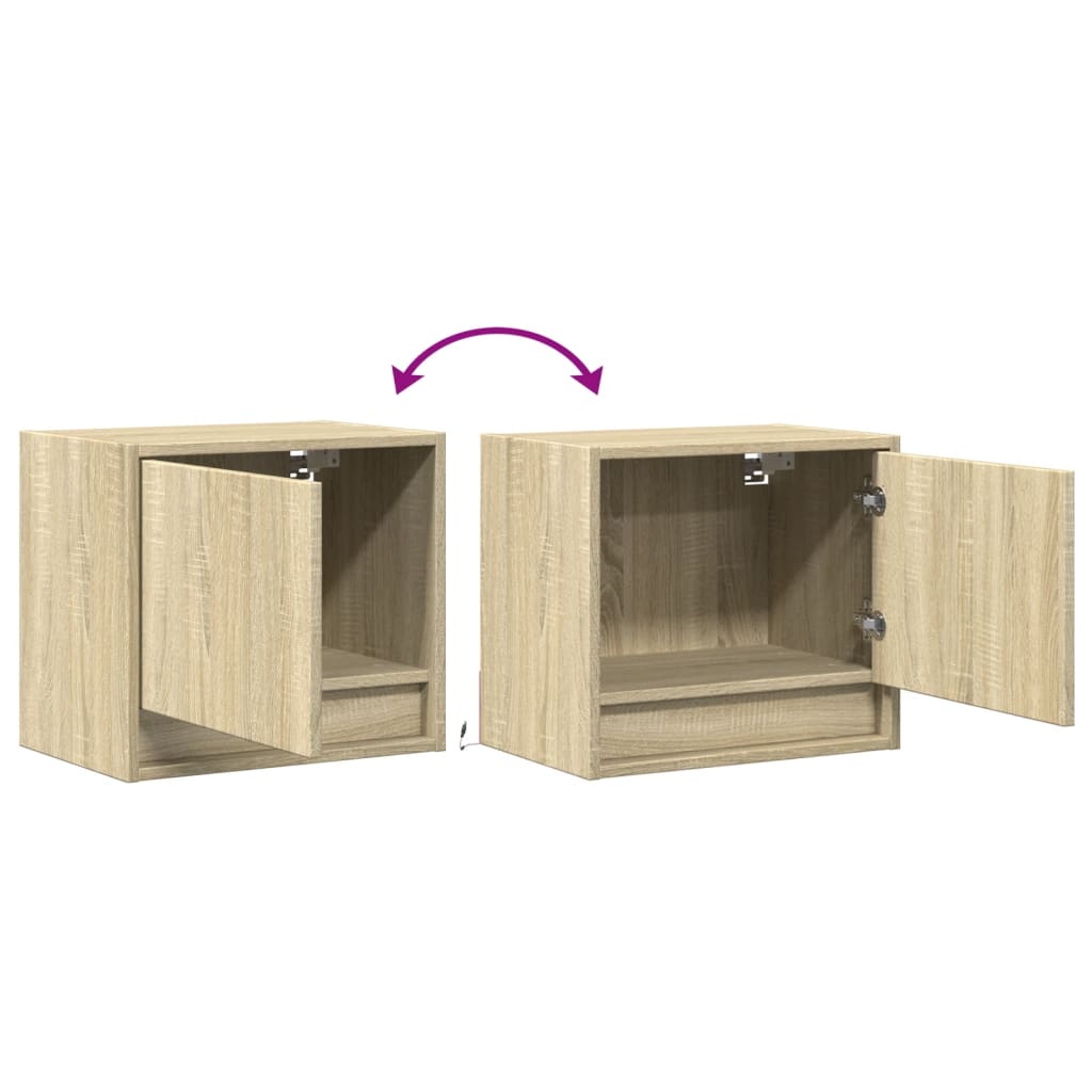Sonoma Oak Wall-Mounted Bedside Cabinet with LED Lights