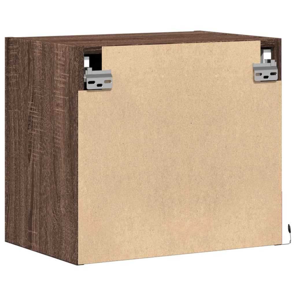 Brown Oak Wall-Mounted Bedside Cabinet with LED Lights