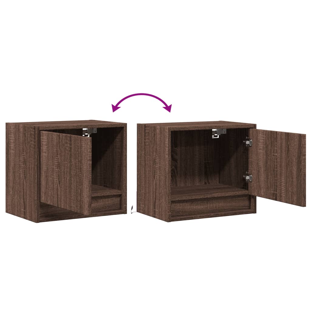 Brown Oak Wall-Mounted Bedside Cabinet with LED Lights