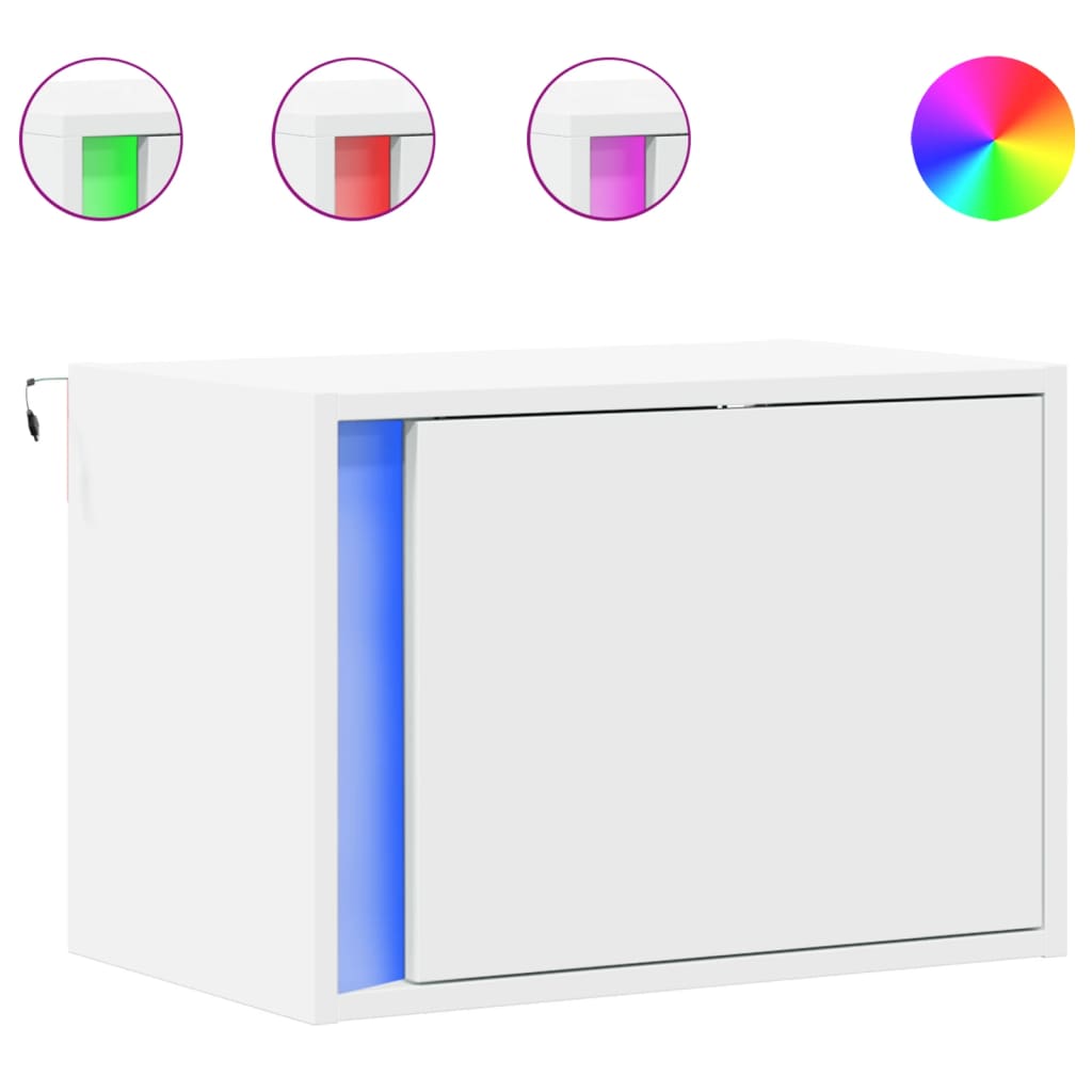 White Wall-Mounted Bedside Cabinets with LED Lights, 2-Pack