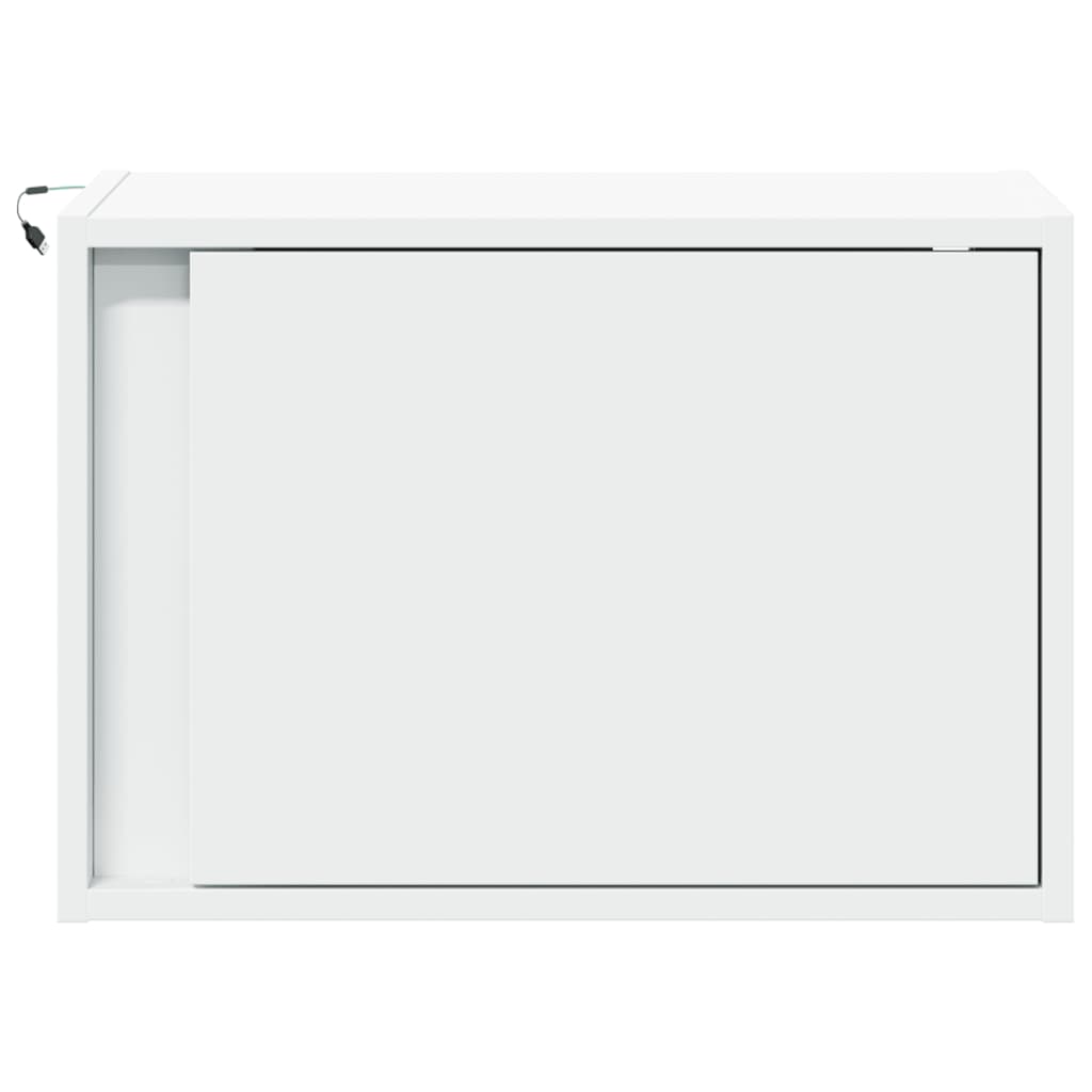 White Wall-Mounted Bedside Cabinets with LED Lights, 2-Pack