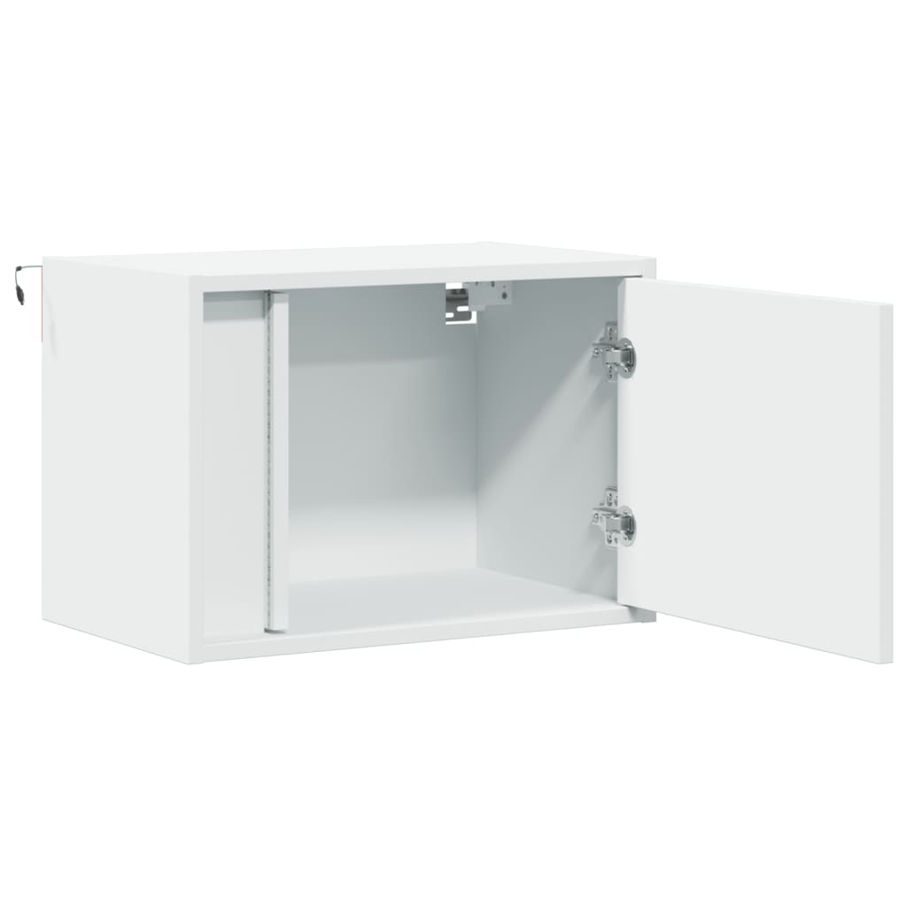 White Wall-Mounted Bedside Cabinets with LED Lights, 2-Pack