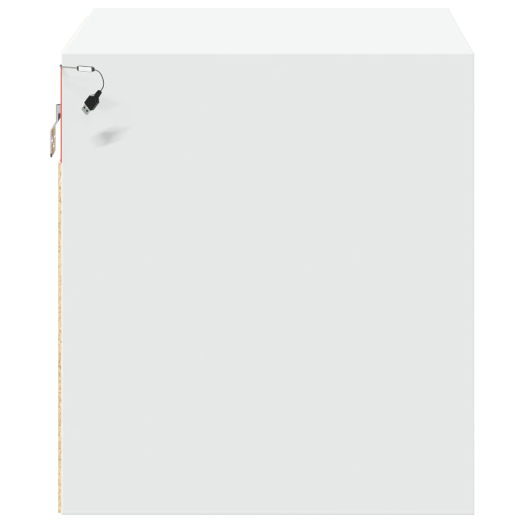 White Wall-Mounted Bedside Cabinets with LED Lights, 2-Pack