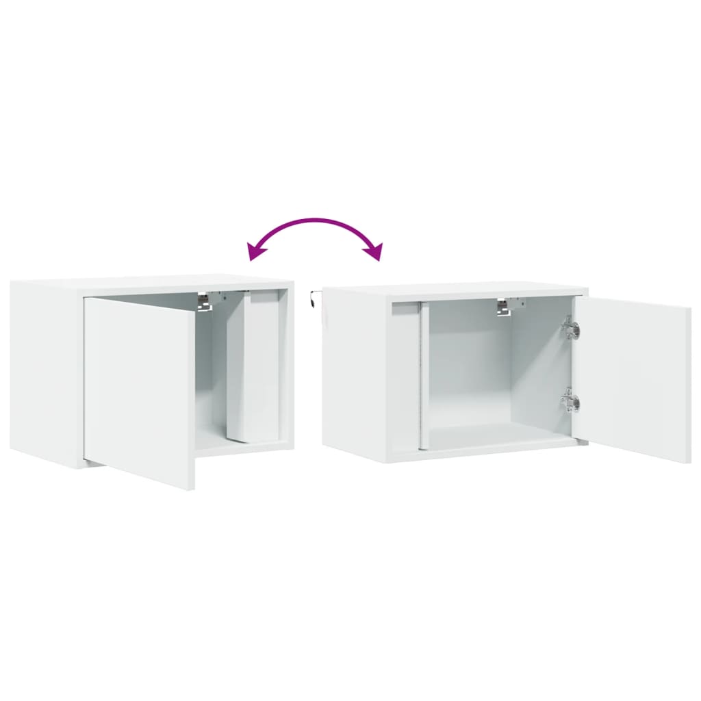 White Wall-Mounted Bedside Cabinets with LED Lights, 2-Pack
