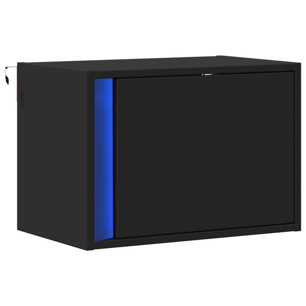 Black Wall-Mounted Bedside Cabinet with LED Lights - Modern Design