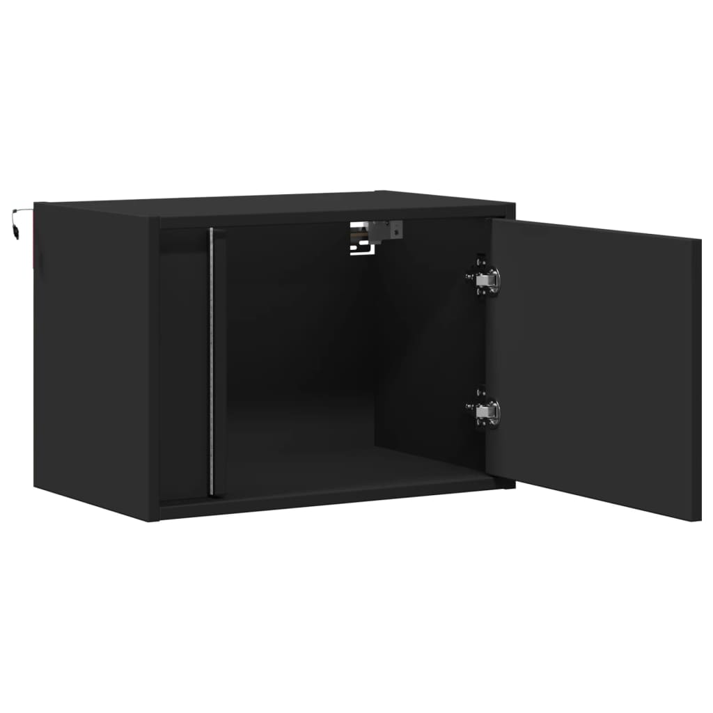 Black Wall-Mounted Bedside Cabinet with LED Lights - Modern Design