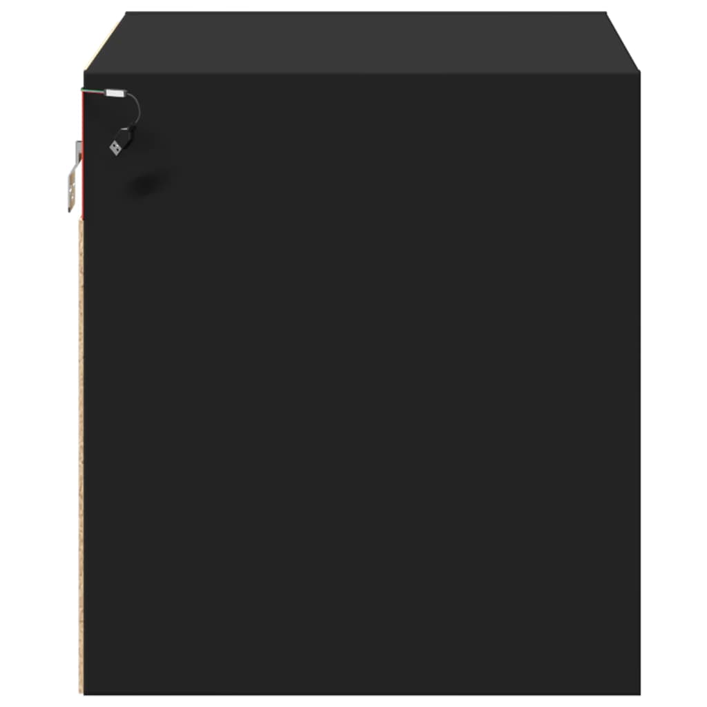 Black Wall-Mounted Bedside Cabinet with LED Lights - Modern Design