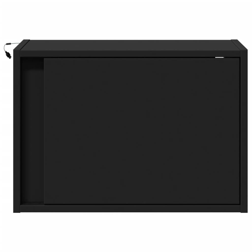 2 Black Wall-Mounted Bedside Cabinets with LED Lights - Modern Design