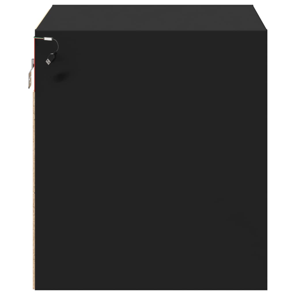 2 Black Wall-Mounted Bedside Cabinets with LED Lights - Modern Design