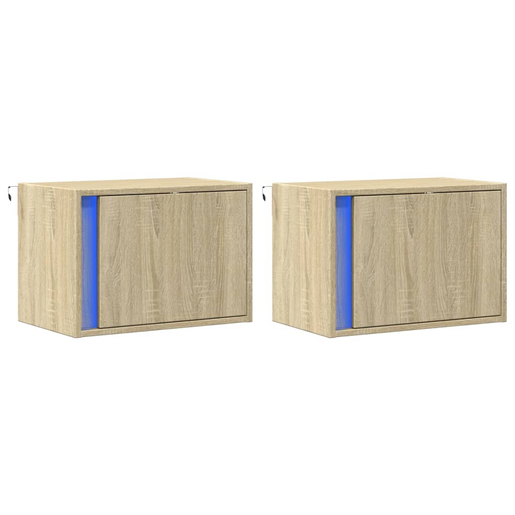 Sonoma Oak Wall-Mounted Bedside Cabinets 2 pcs with LED Lights