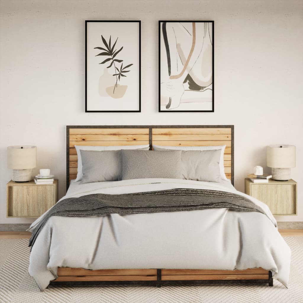 Sonoma Oak Wall-Mounted Bedside Cabinets 2 pcs with LED Lights