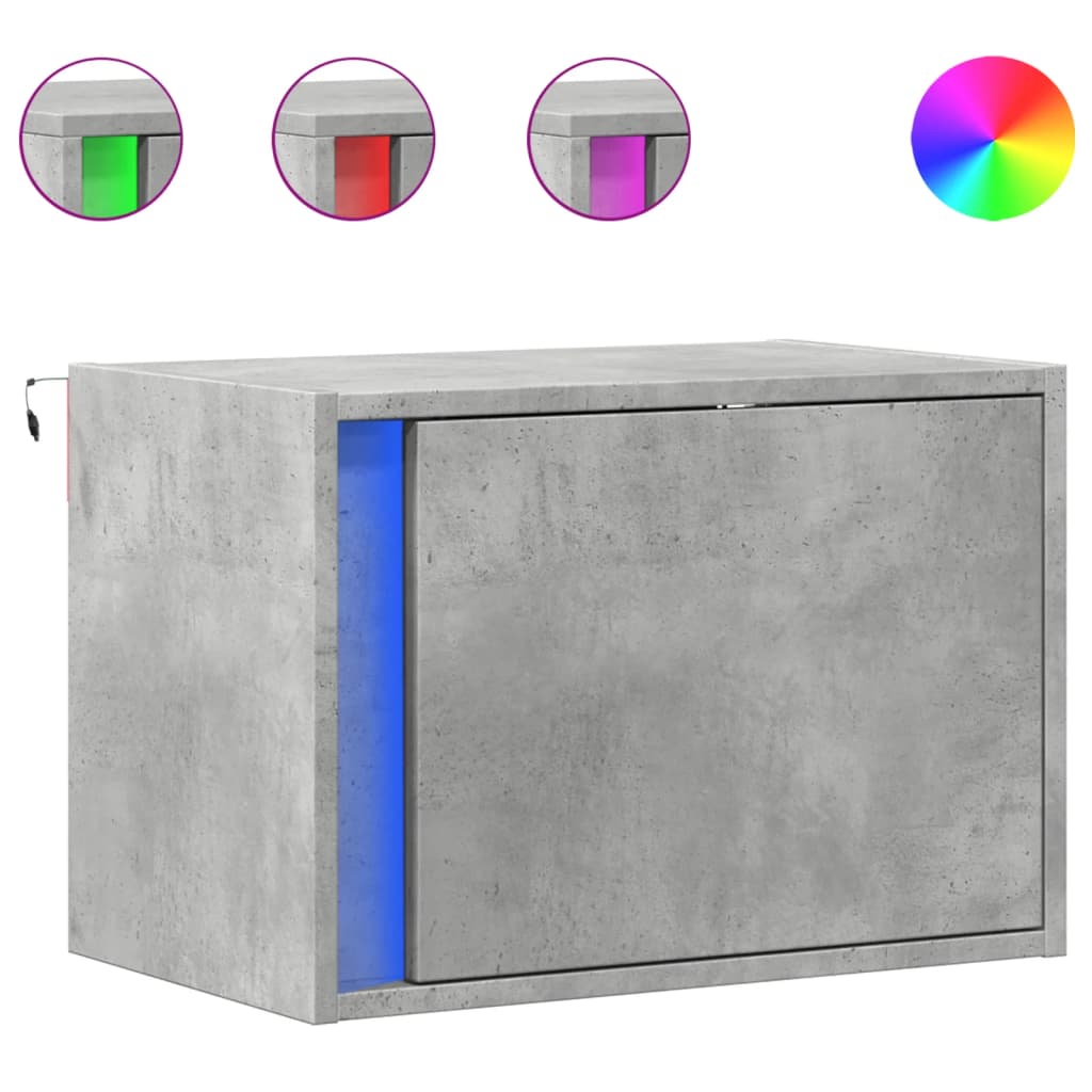 LED Wall-Mounted Bedside Cabinet in Concrete Oak Finish