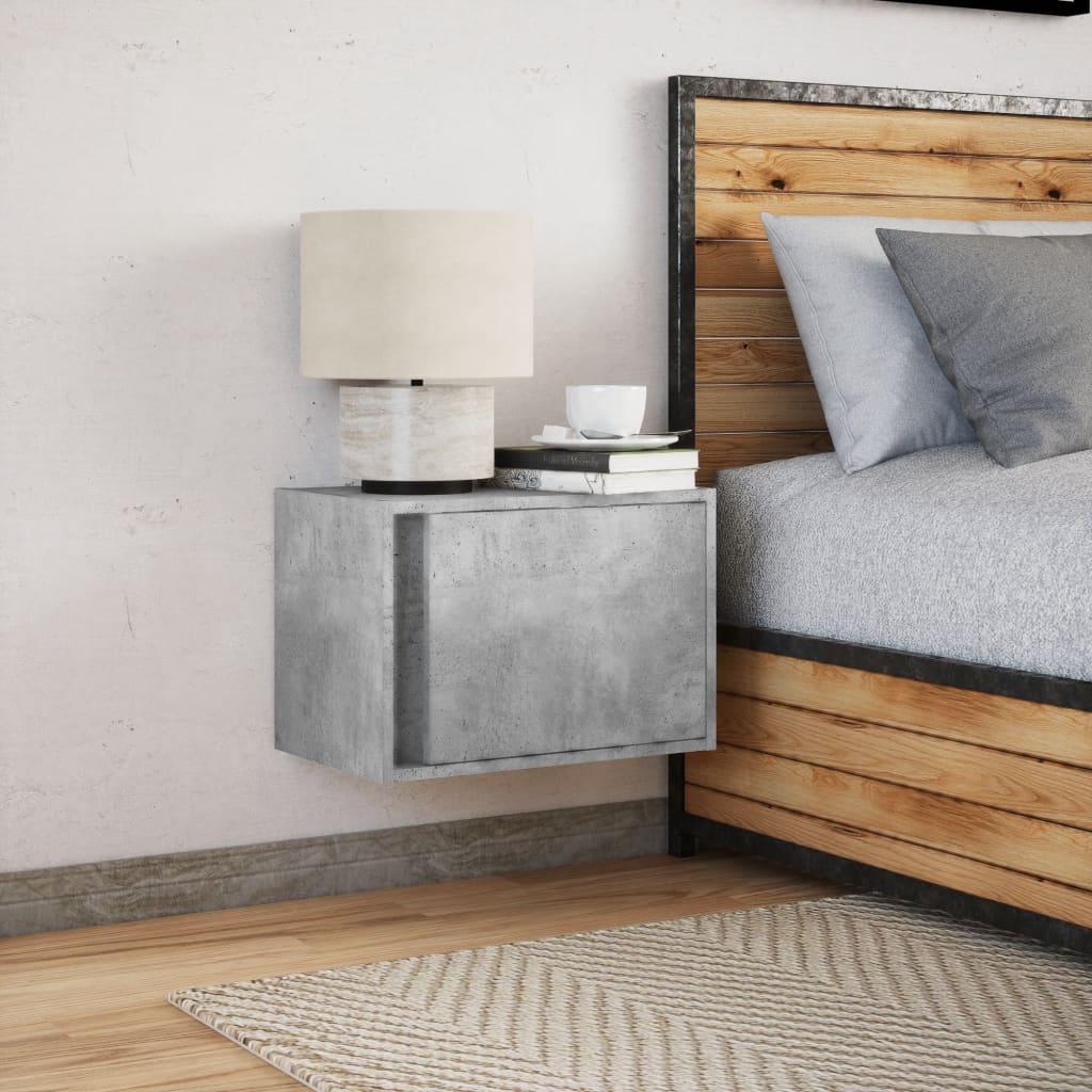 LED Wall-Mounted Bedside Cabinet in Concrete Oak Finish