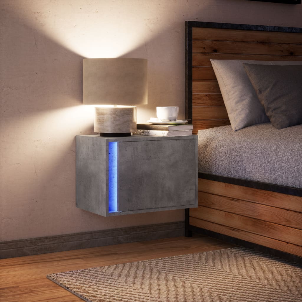 LED Wall-Mounted Bedside Cabinet in Concrete Oak Finish