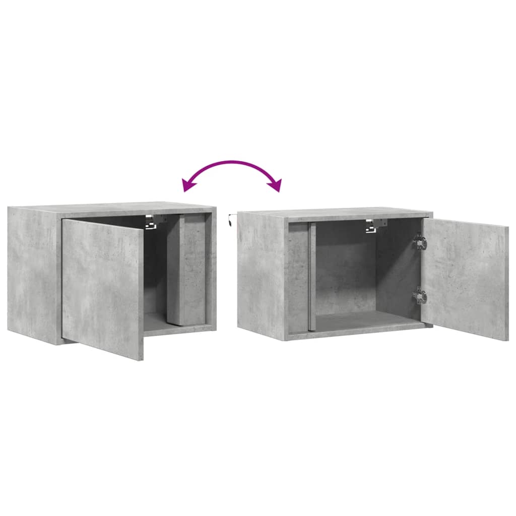 LED Wall-Mounted Bedside Cabinet in Concrete Oak Finish
