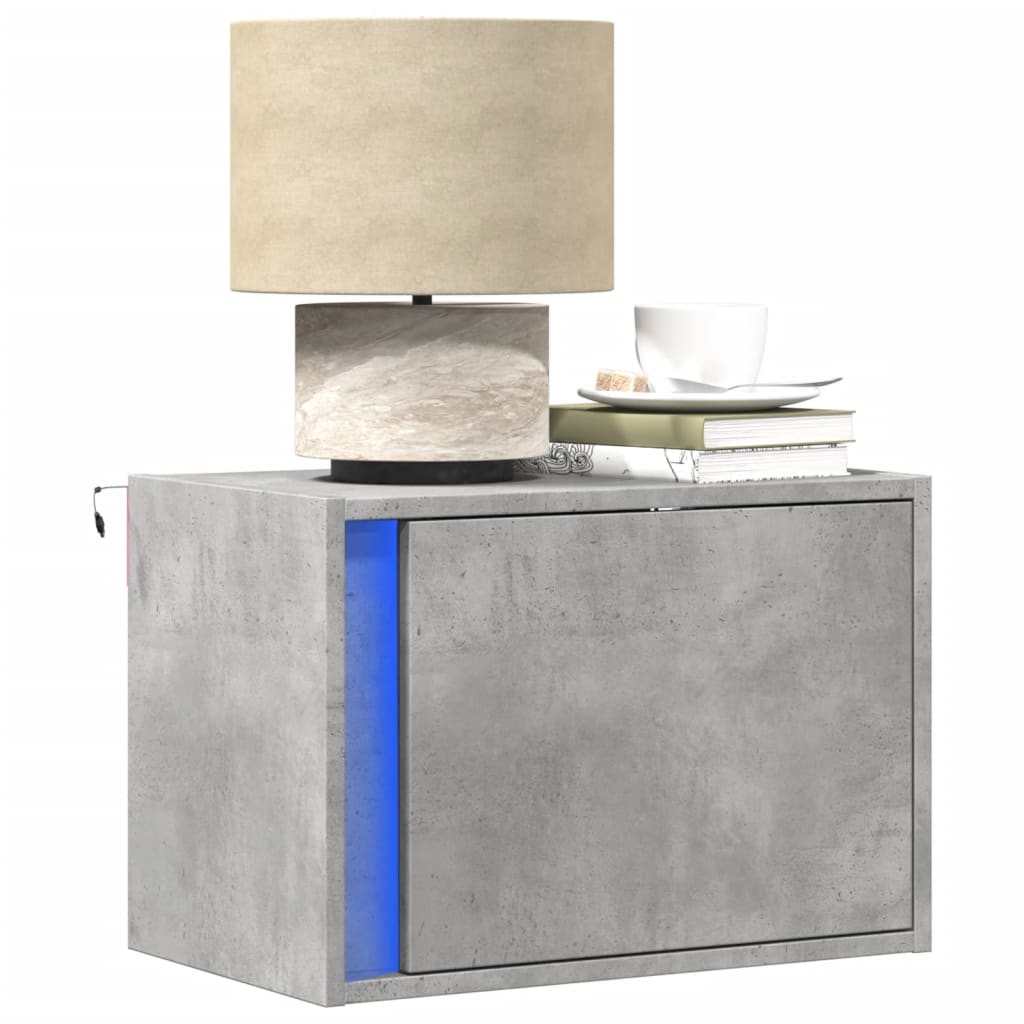 LED Wall-Mounted Bedside Cabinet in Concrete Oak Finish