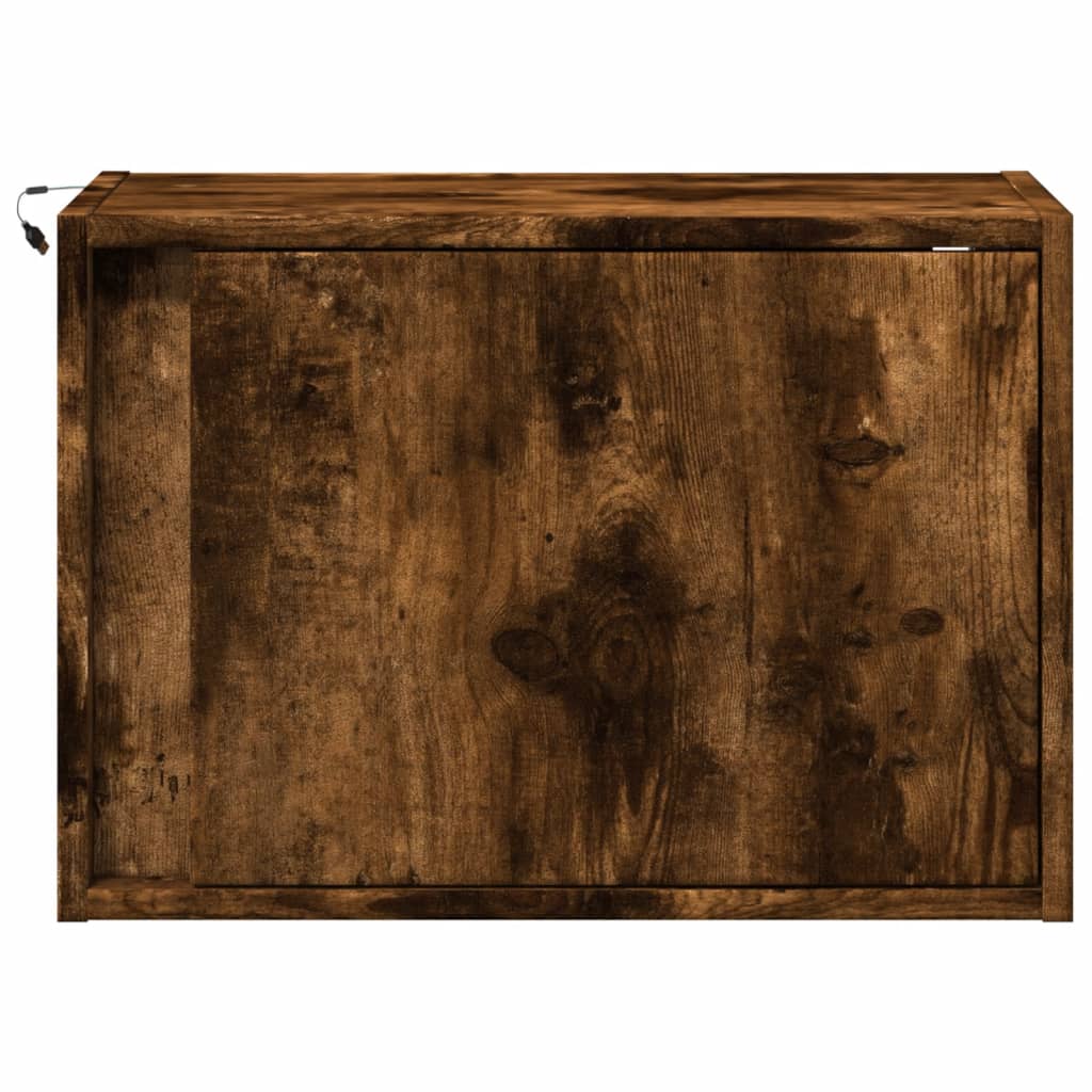 Smoked Oak Wall-Mounted Bedside Cabinets with LED Lights, 2 Pcs