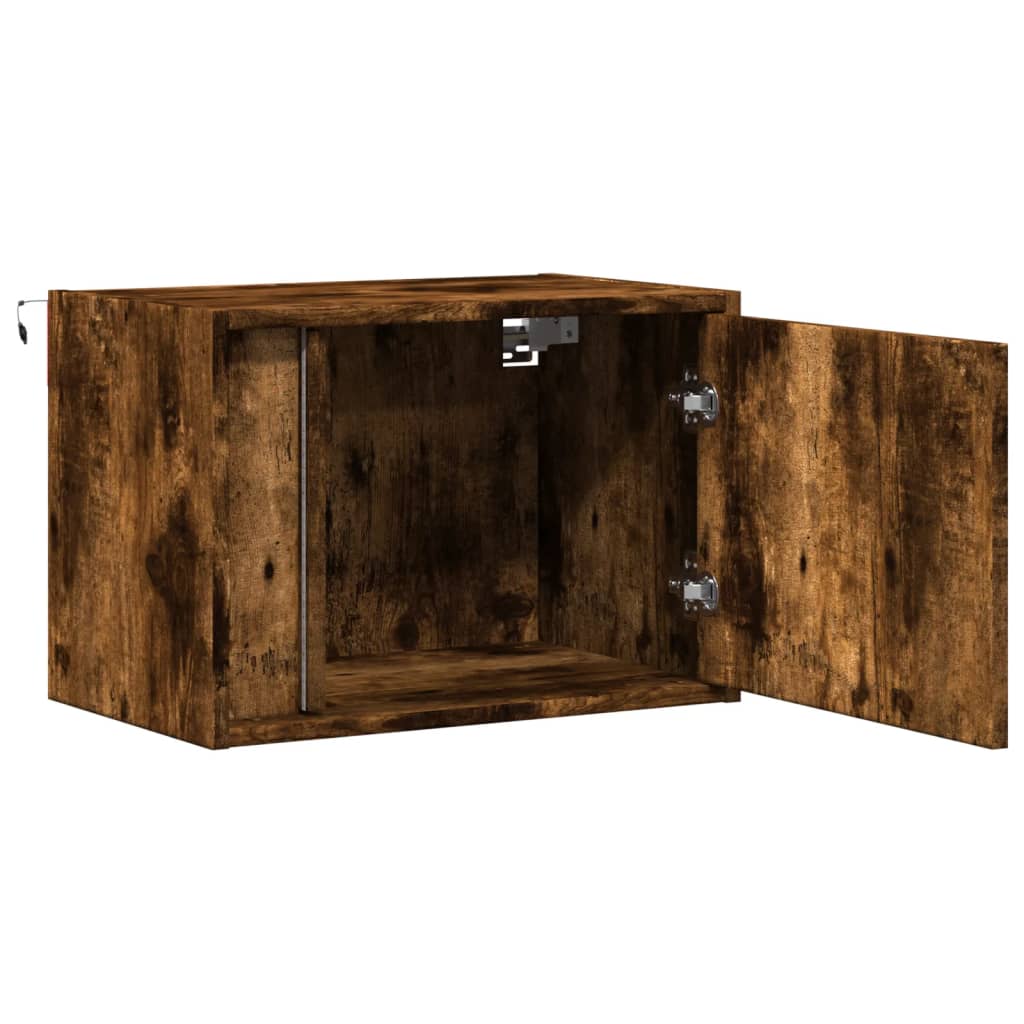 Smoked Oak Wall-Mounted Bedside Cabinets with LED Lights, 2 Pcs