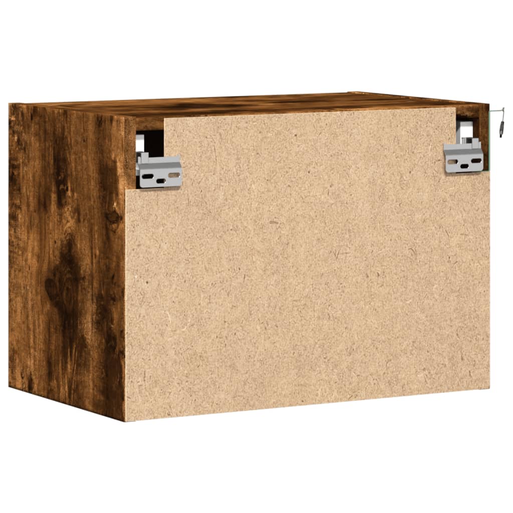 Smoked Oak Wall-Mounted Bedside Cabinets with LED Lights, 2 Pcs