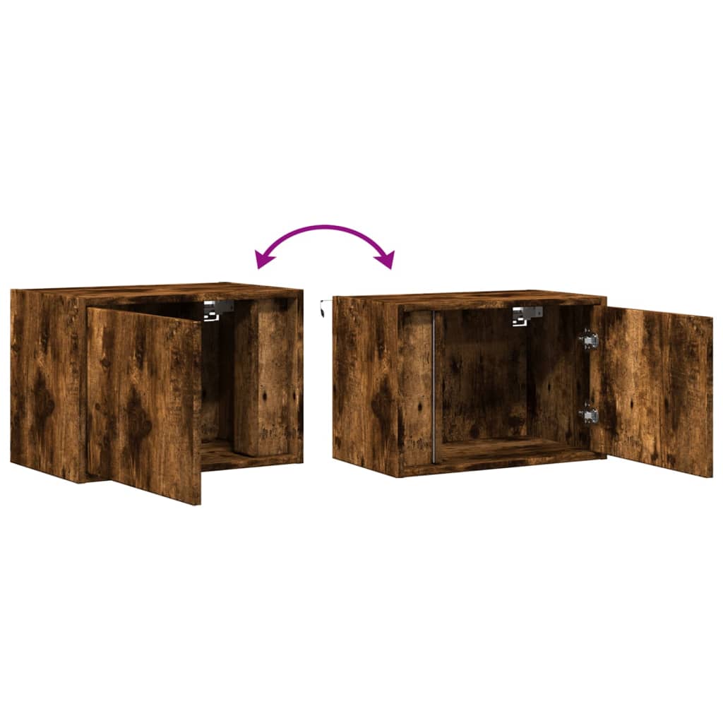 Smoked Oak Wall-Mounted Bedside Cabinets with LED Lights, 2 Pcs
