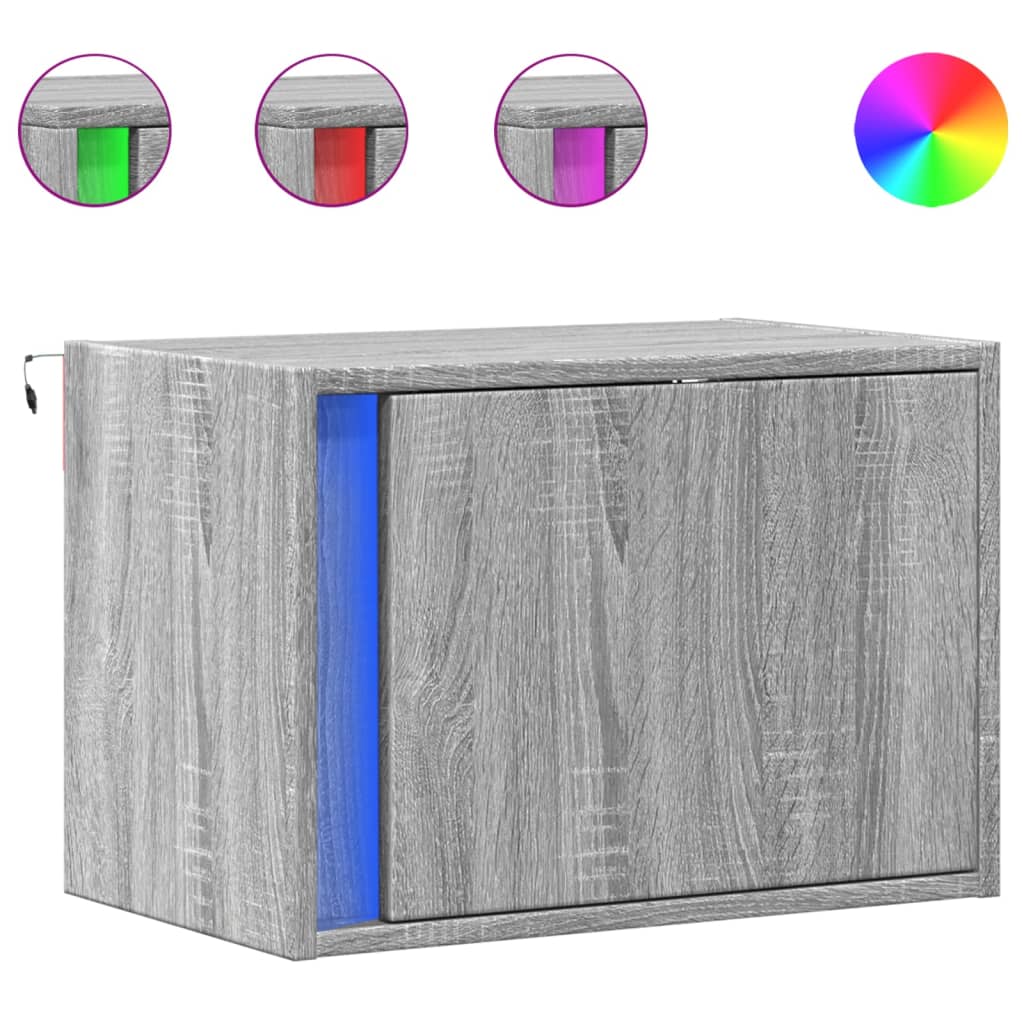 Grey Sonoma Wall-mounted Bedside Cabinet with LED Lights