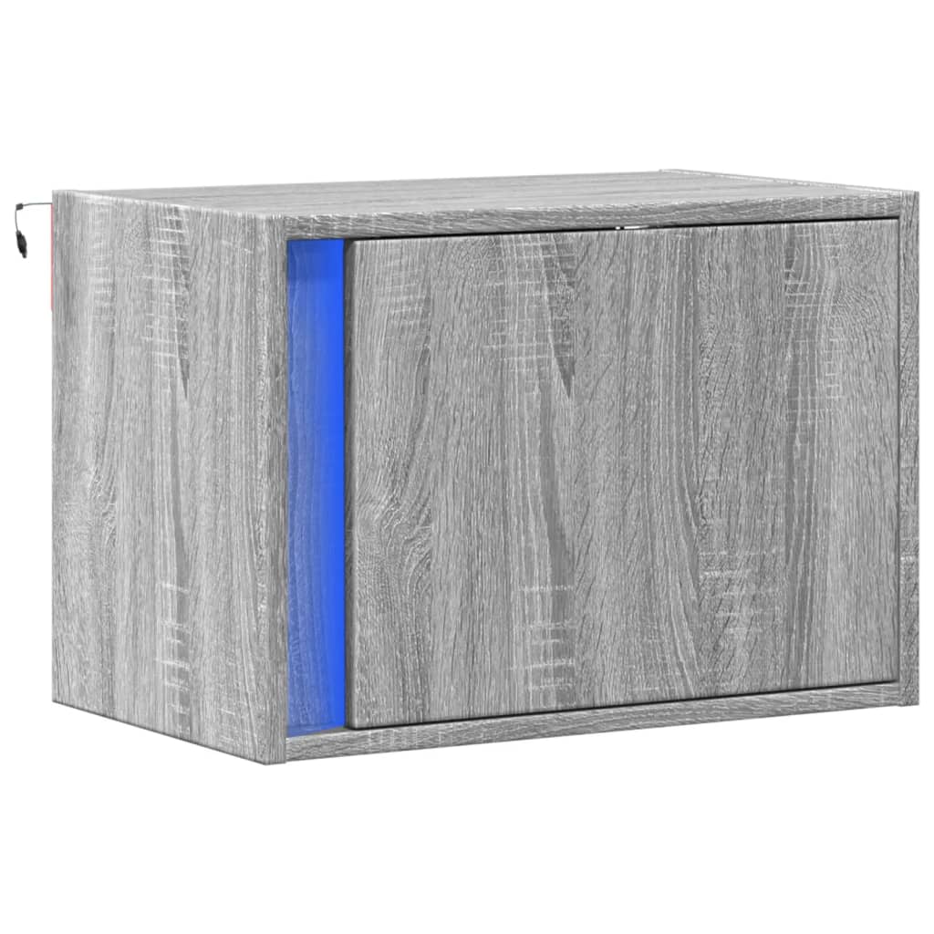 Grey Sonoma Wall-mounted Bedside Cabinet with LED Lights
