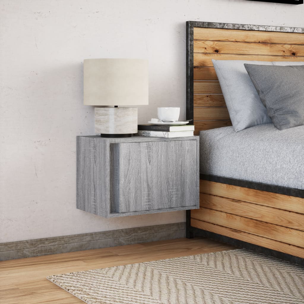 Grey Sonoma Wall-mounted Bedside Cabinet with LED Lights
