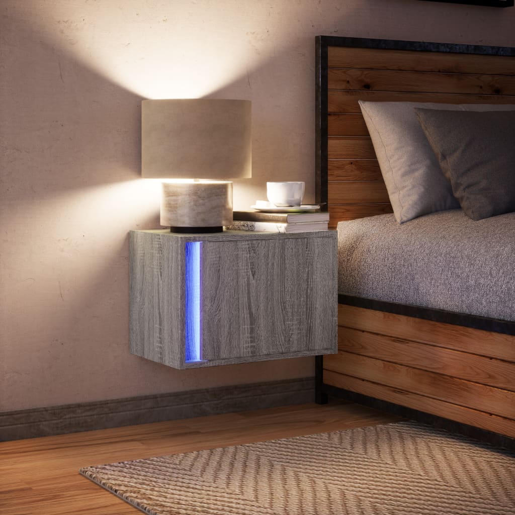 Grey Sonoma Wall-mounted Bedside Cabinet with LED Lights
