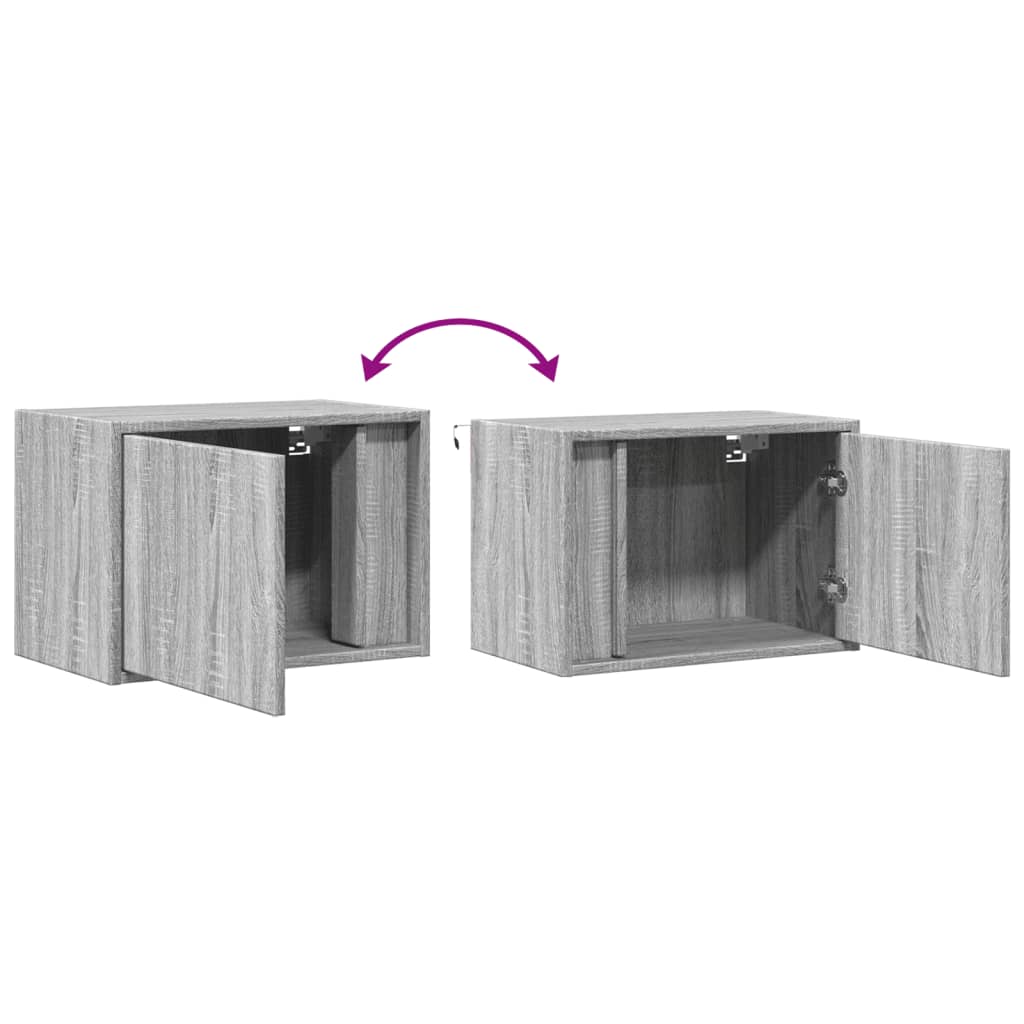Grey Sonoma Wall-mounted Bedside Cabinet with LED Lights