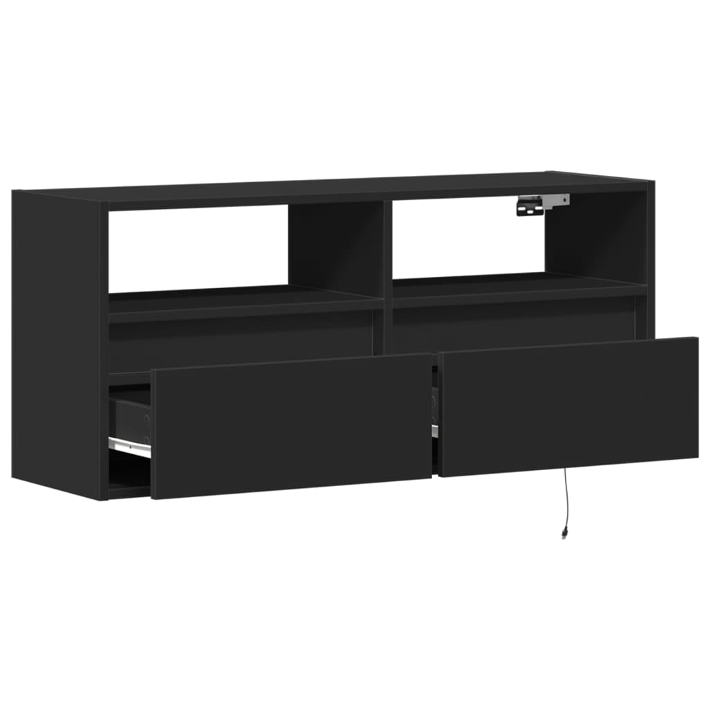 TV Wall Cabinet with LED Lights Black 100x31x45 cm