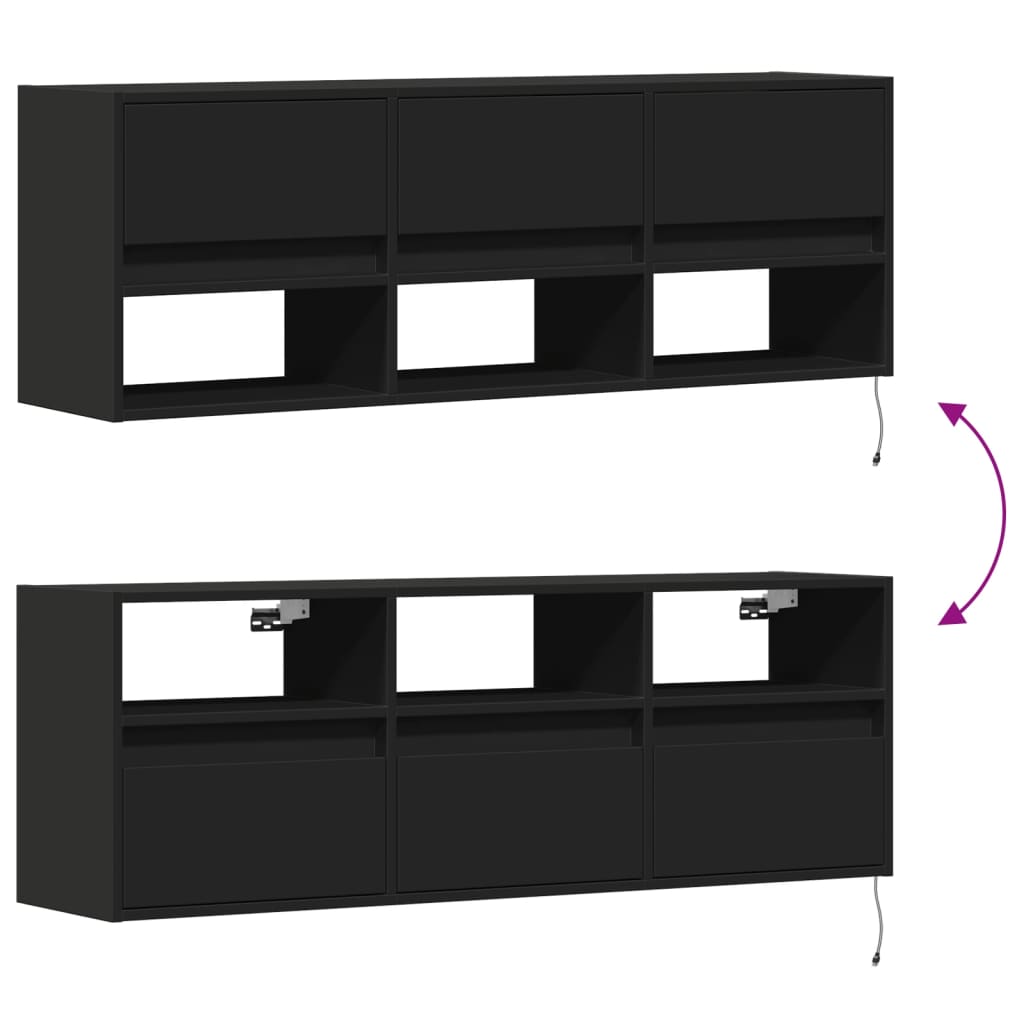 TV Wall Cabinet with LED Lights Black 130x31x45 cm