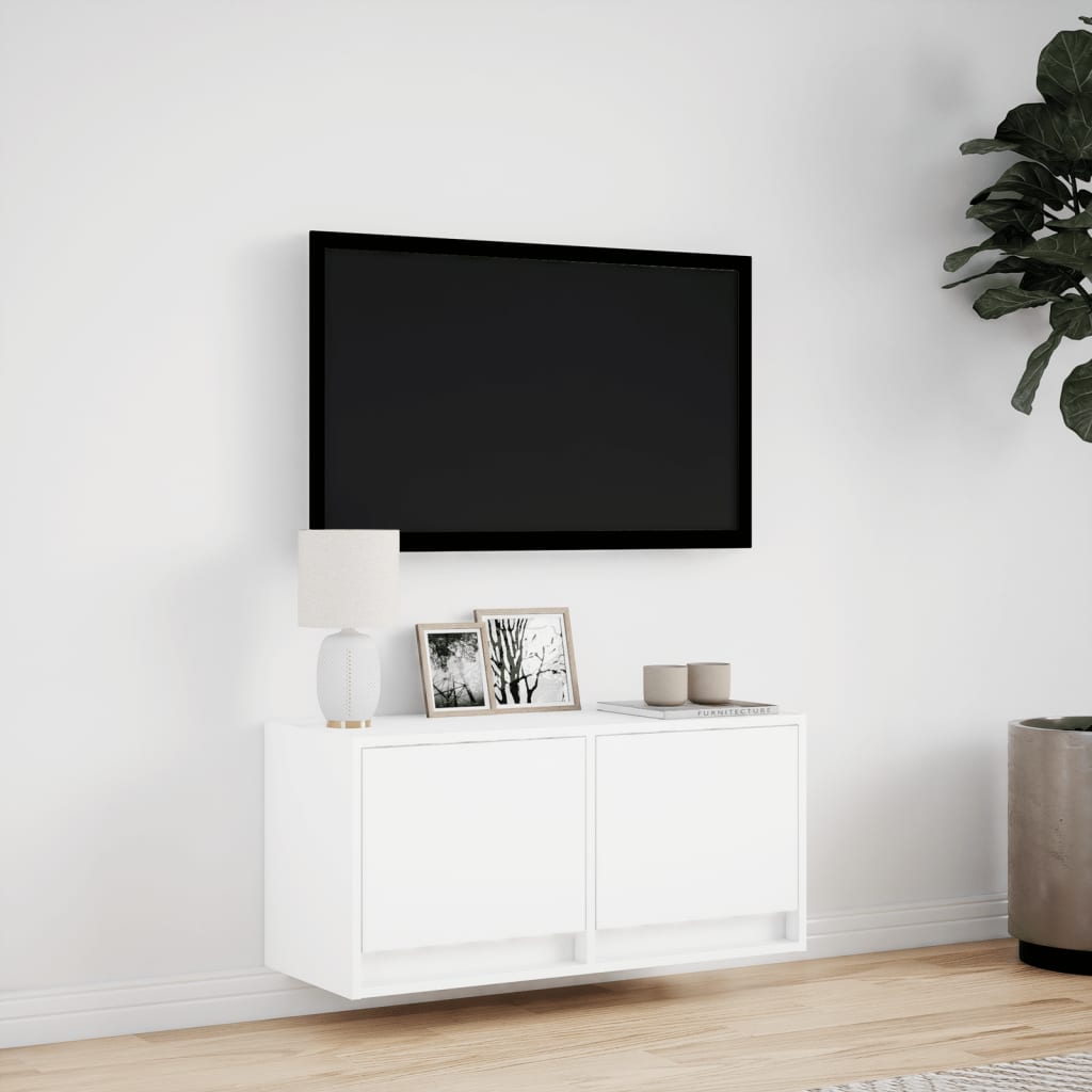 TV Wall Cabinet with LED Lights White 80x31x35 cm