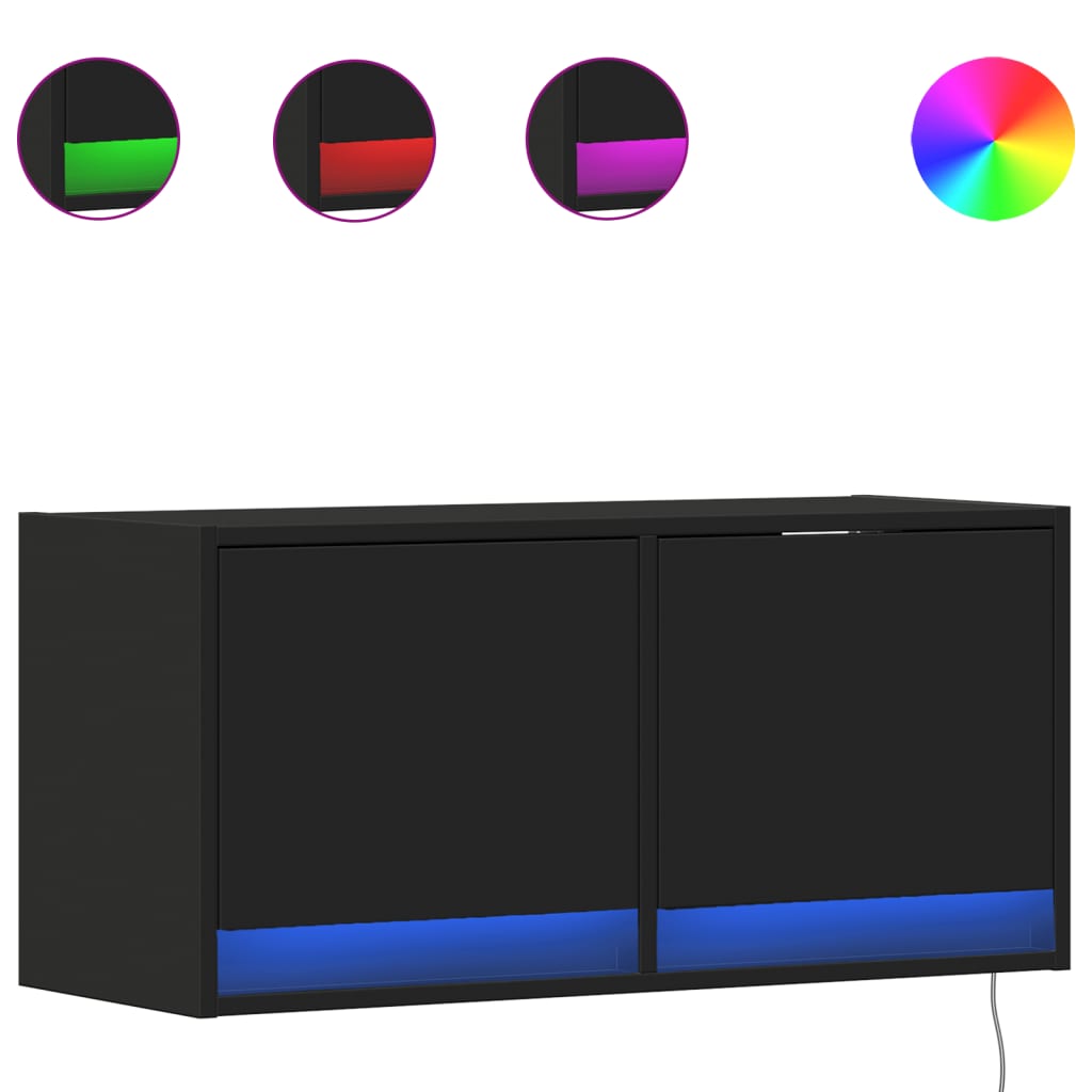 TV Wall Cabinet with LED Lights Black 80x31x35 cm
