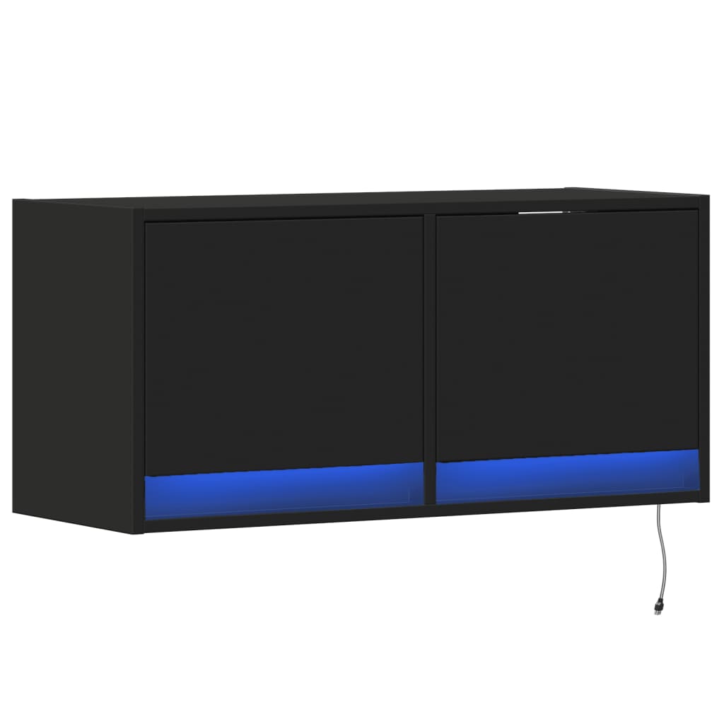 TV Wall Cabinet with LED Lights Black 80x31x35 cm