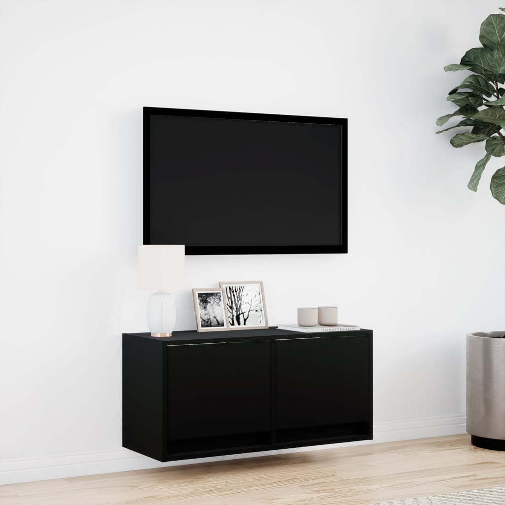 TV Wall Cabinet with LED Lights Black 80x31x35 cm