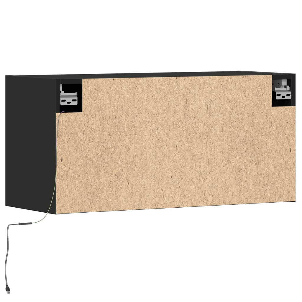 TV Wall Cabinet with LED Lights Black 80x31x35 cm