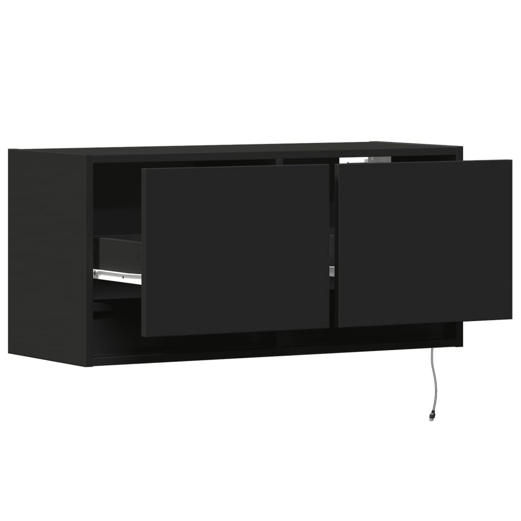 TV Wall Cabinet with LED Lights Black 80x31x35 cm