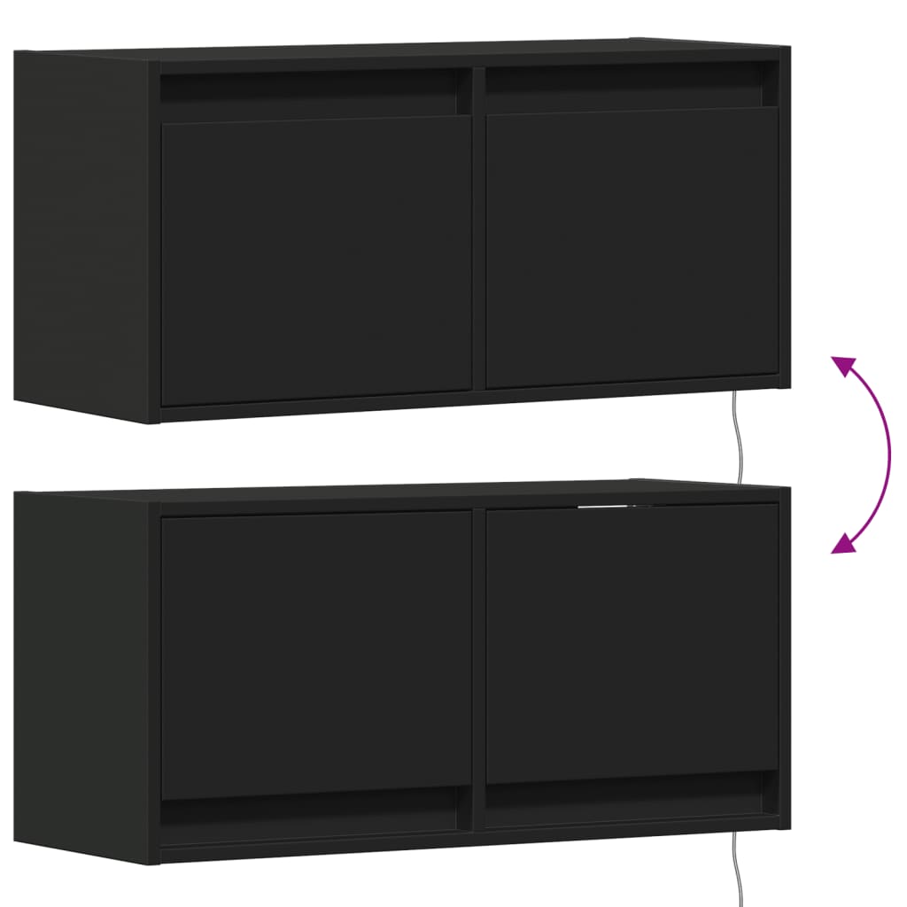 TV Wall Cabinet with LED Lights Black 80x31x35 cm
