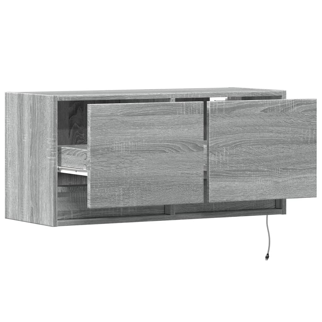 TV Wall Cabinet with LED Lights Grey Sonoma 80x31x35 cm