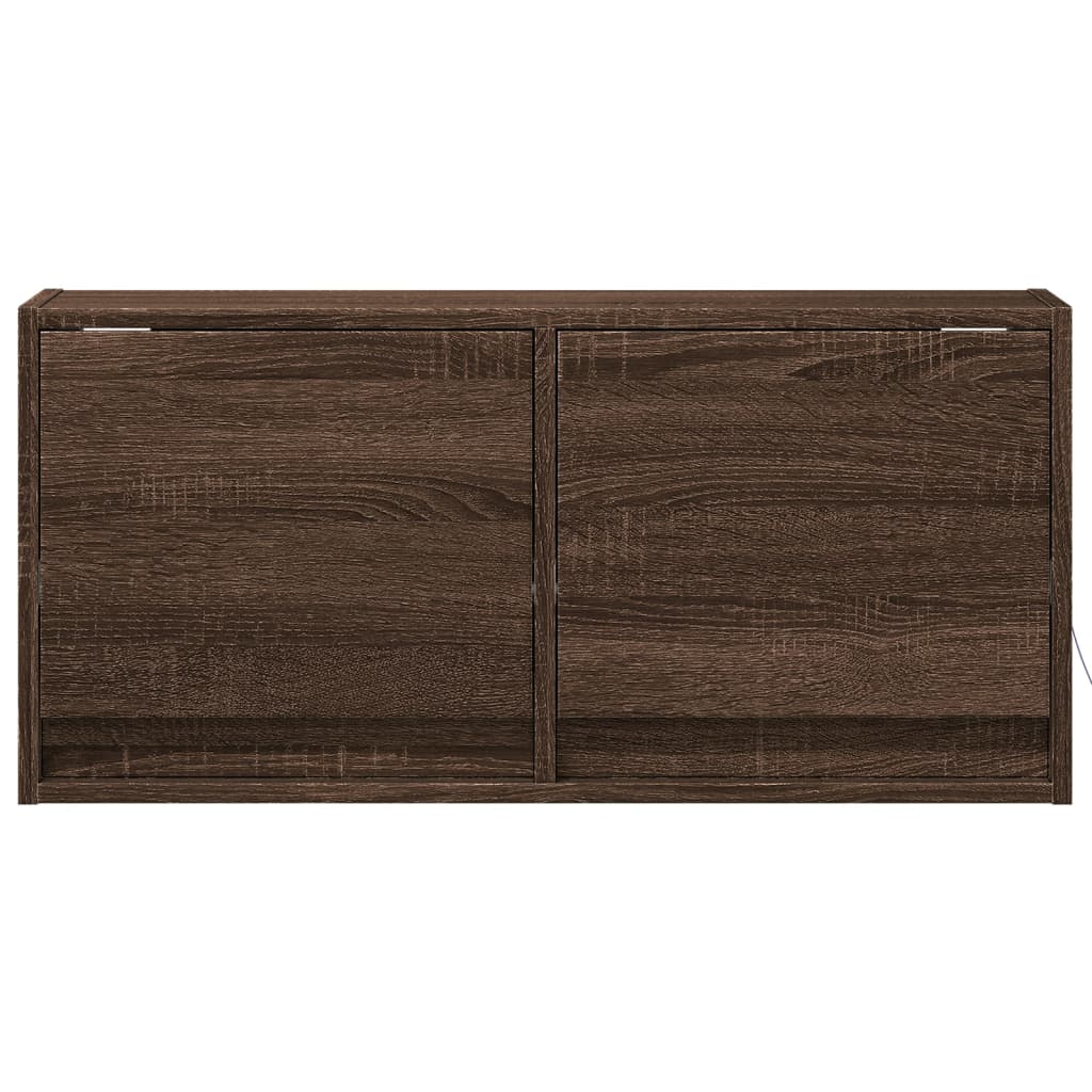TV Wall Cabinet with LED Lights Brown Oak 80x31x35 cm