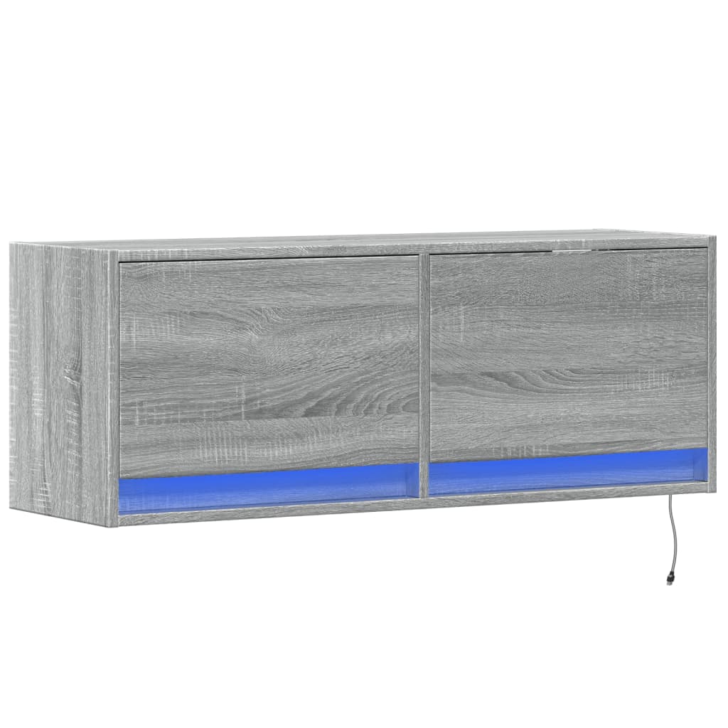 TV Wall Cabinet with LED Lights Grey Sonoma 100x31x35 cm