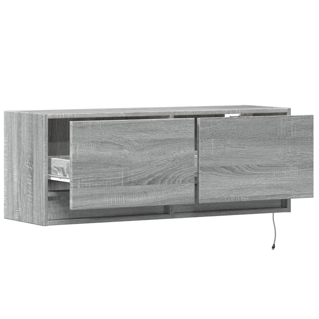 TV Wall Cabinet with LED Lights Grey Sonoma 100x31x35 cm