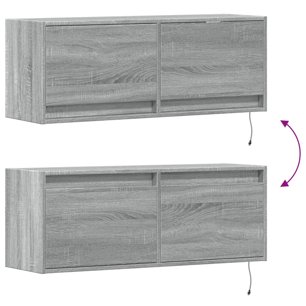 TV Wall Cabinet with LED Lights Grey Sonoma 100x31x35 cm