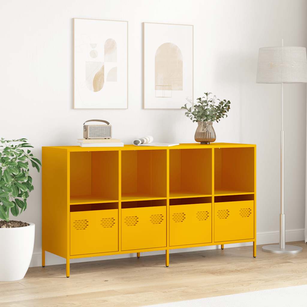 Mustard Yellow Steel Sideboard 135x39x73.5 cm - Stylish Storage Solution