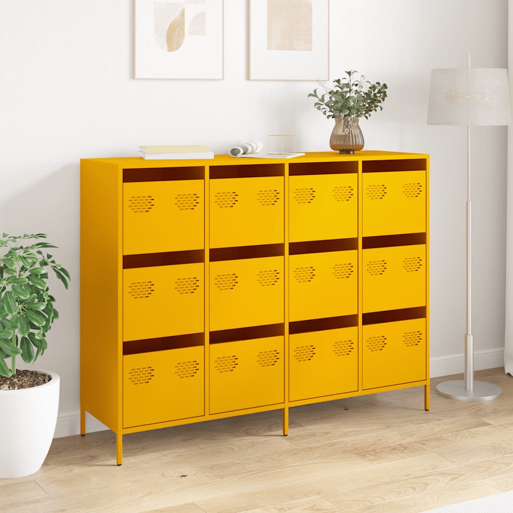 Mustard Yellow Steel Sideboard 135x39x103.5 cm - Modern & Stylish