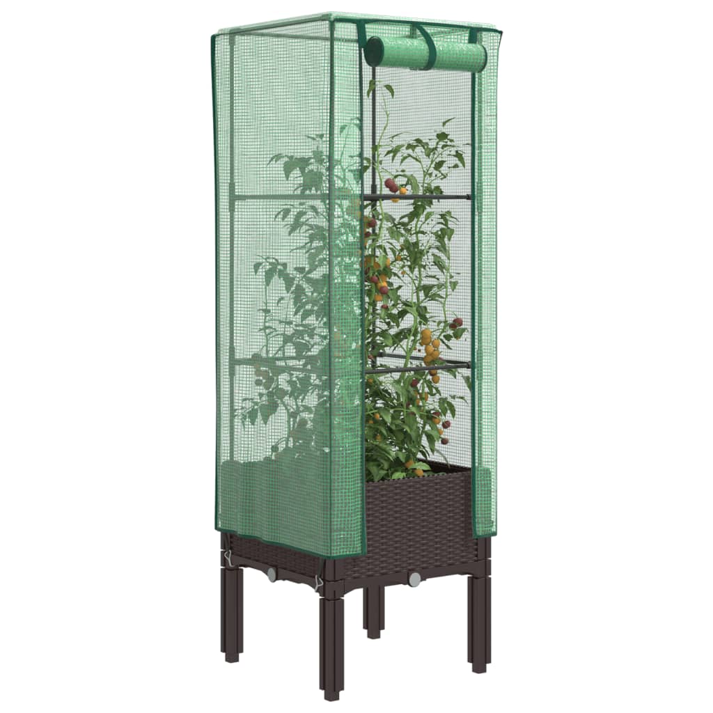 Rattan-Style Raised Garden Bed with Greenhouse Cover - Black